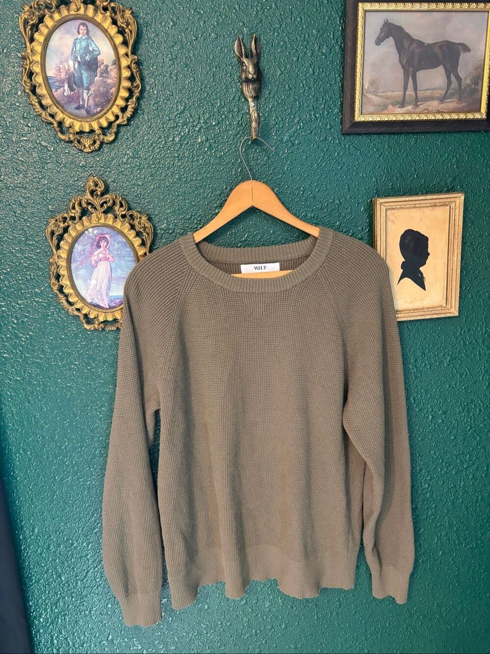 WILT GREEN OVERSIZED KNIT SWEATER SIZE LARGE COTTON CASHMERE